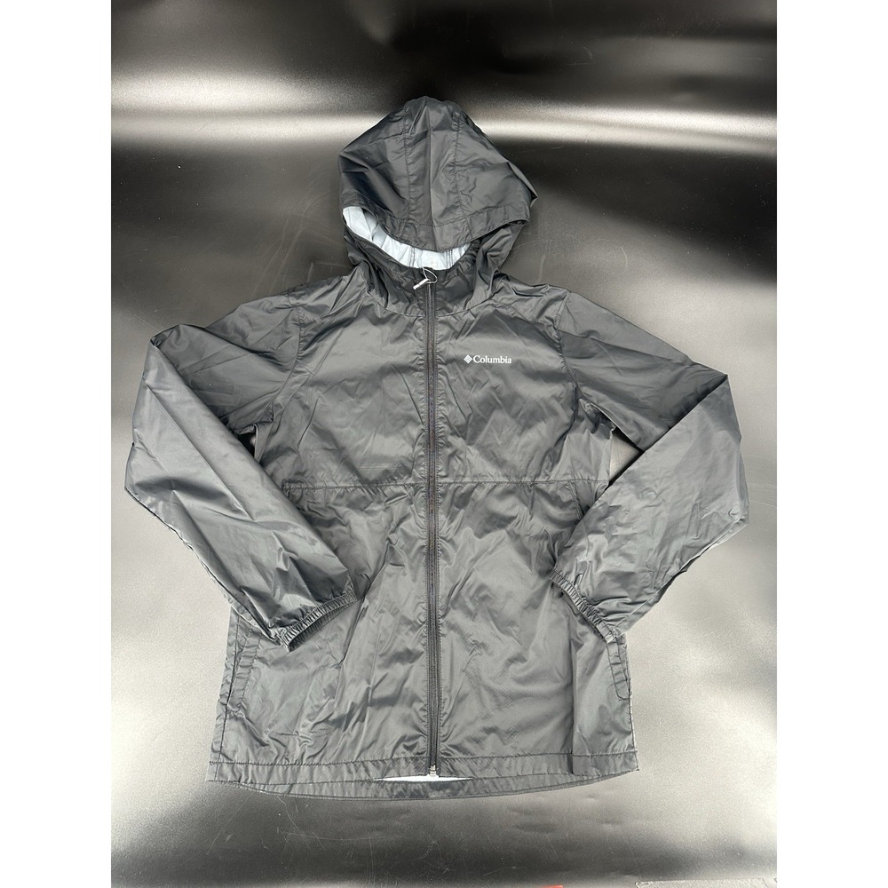 Columbia Reversible Jacket Youth 18/20 (XL) Black Grey Windbreaker‎ Hood Pocket
